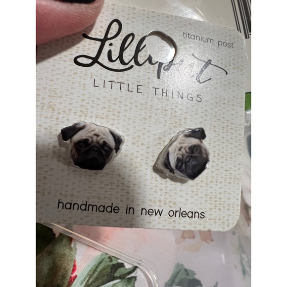 Women's Lillyput Little Things Pug Earrings & Christmas Greeting Card NWT - Picture 6 of 6